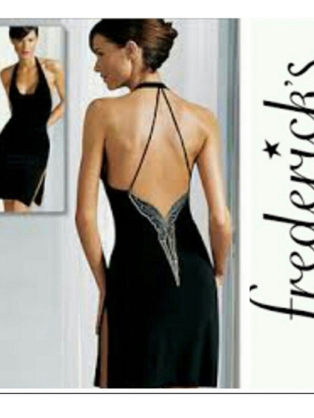 Frederick's of Hollywood Black Halter backless Mini Dress with butterfly back